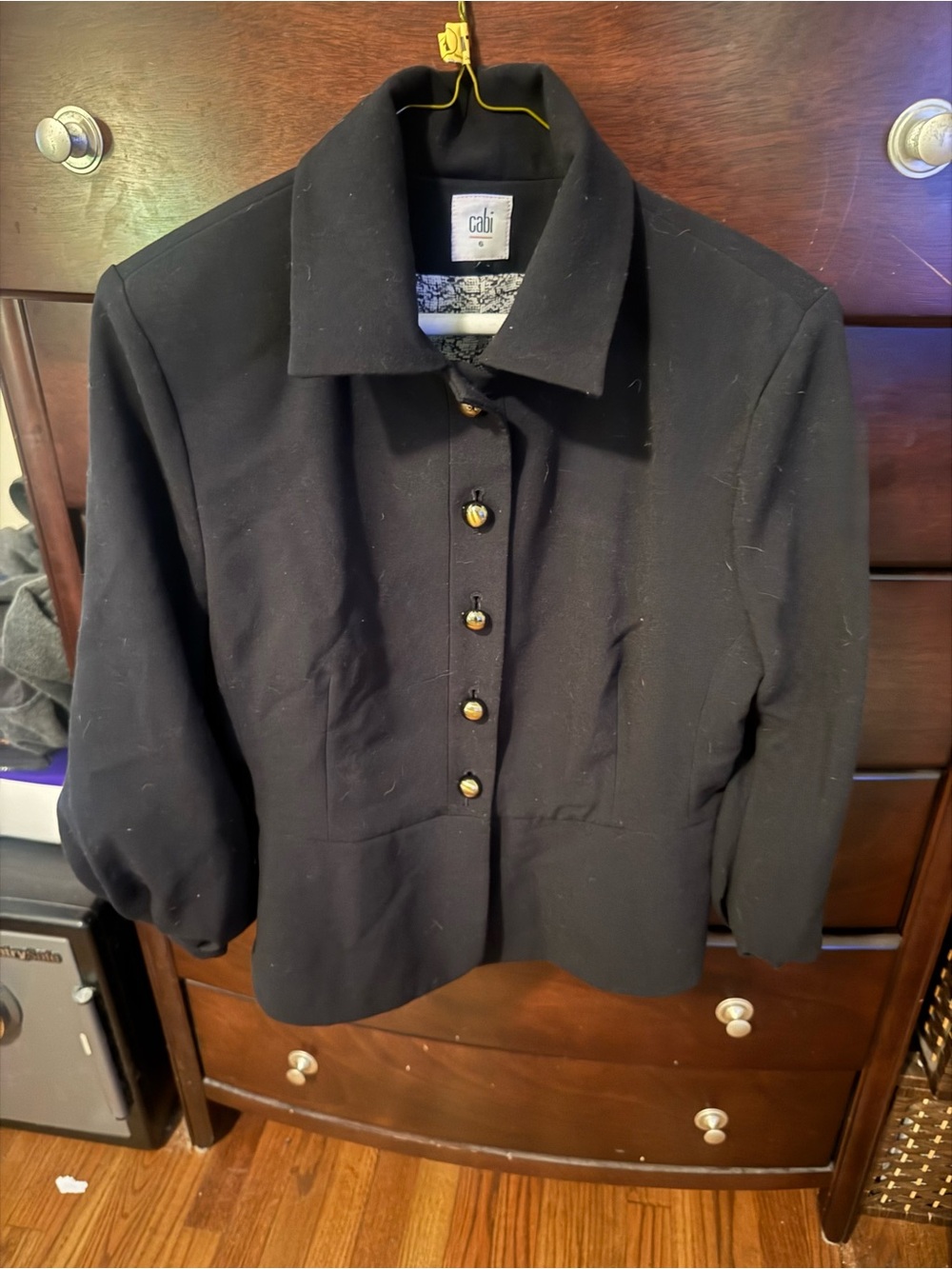 CAbi Black Button-Front Blazer with Gold Buttons